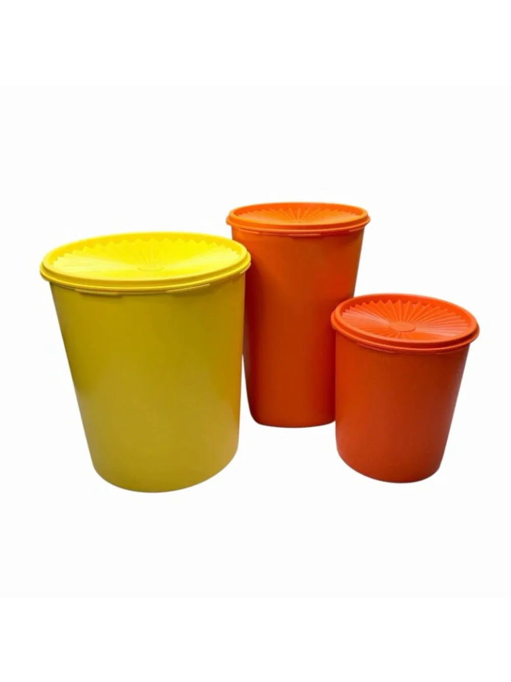 VTG Set of 3 Tupperware Servalier Canisters Retro Orange & Yellow W/Lids